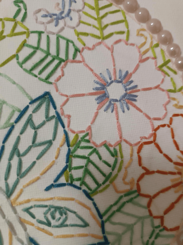 Toile brodée mandala fleuri