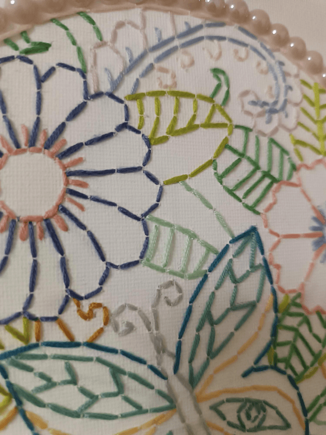 Toile brodée mandala fleuri