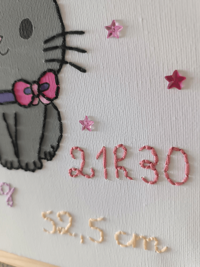 Toile brodée naissance (petit chat)