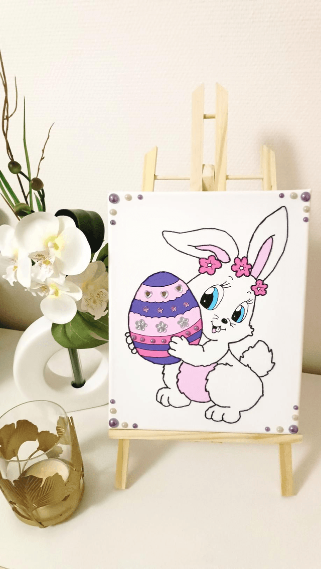 Toile brodée Lapin de Pâques